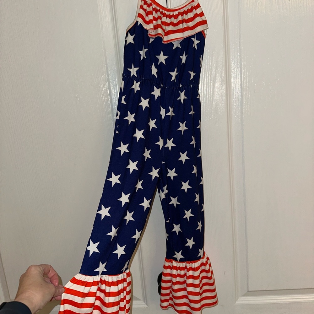 Star Patterned Jumpsuit with Striped Ruffles